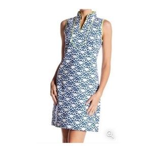 Vince Camuto White/Blue Neon Filigree Sleeveless Shift Dress